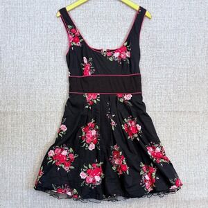 Charlotte Russe Floral Dress Sleeveless Black Pink Y2K 90s Dress Sz 11 Fit Flare